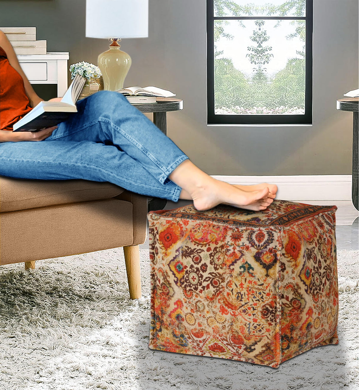 Printed Pouf - Ottoman Foot Stool Bean Bag - Dorm Kids Room Bedroom Home Décor