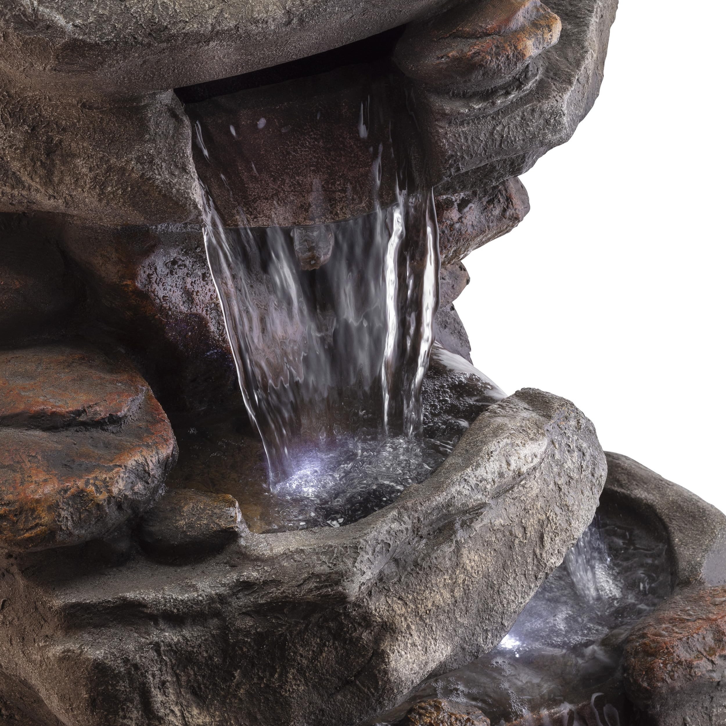 WIN316 Outdoor Floor 4 Tiered Rock Water Fountain for Garden, Patio, Yard with Natural