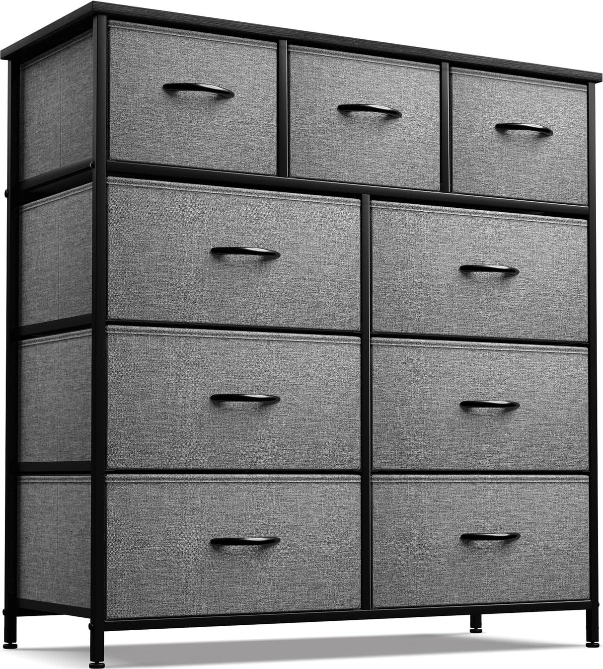 Sorbus Dresser with 9 Drawers - Furniture Storage Chest Tower Unit for Bedroom, Hallway, Closet, Office Organization - Steel Frame, Wood Top, Easy Pull Fabric Bins (9 Drawers, Black)