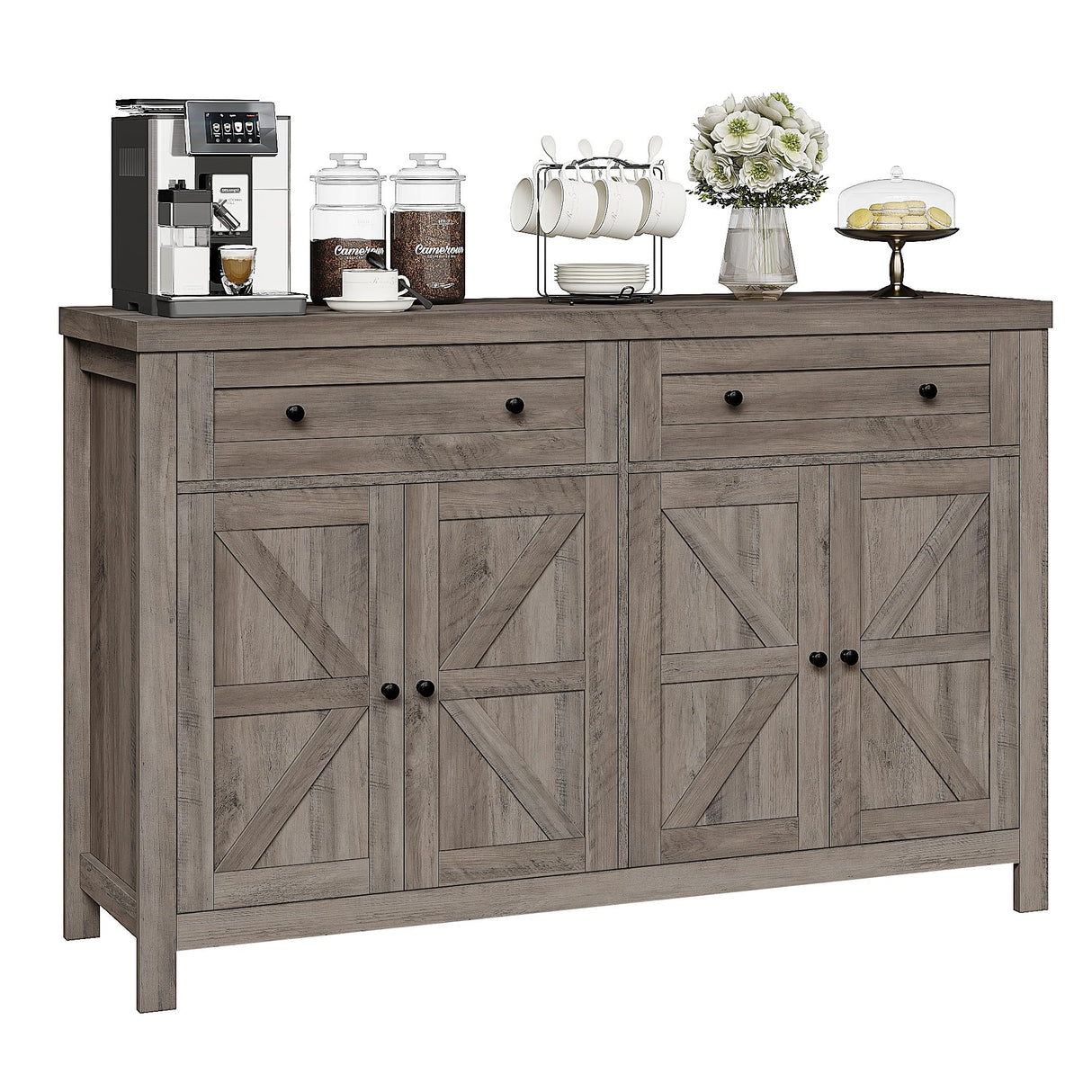 55" Buffet Sideboard Cabinet with Storage, Modern Farmhouse Coffee Bar Cabinet with Drawers and Shelves,