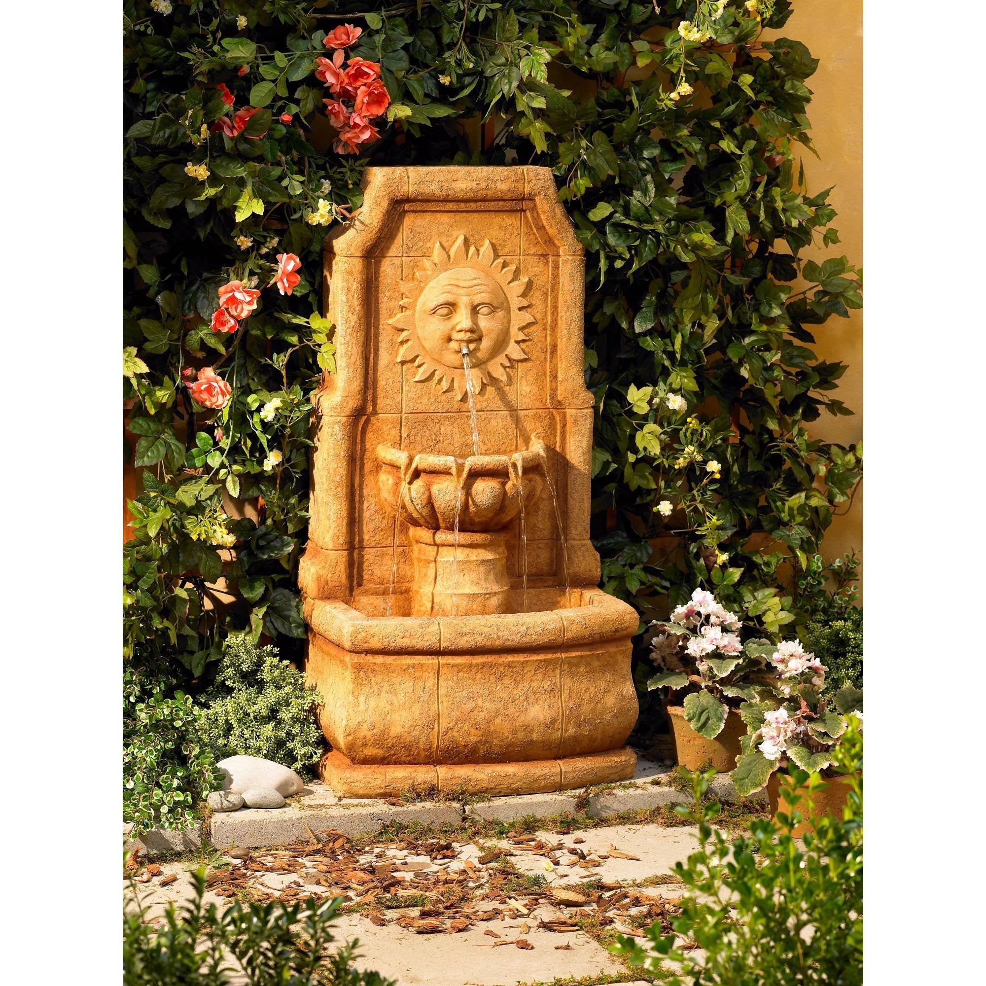 Sun Villa Rustic Happy Sun Face Outdoor Wall Tiered Water Fountain 37" High