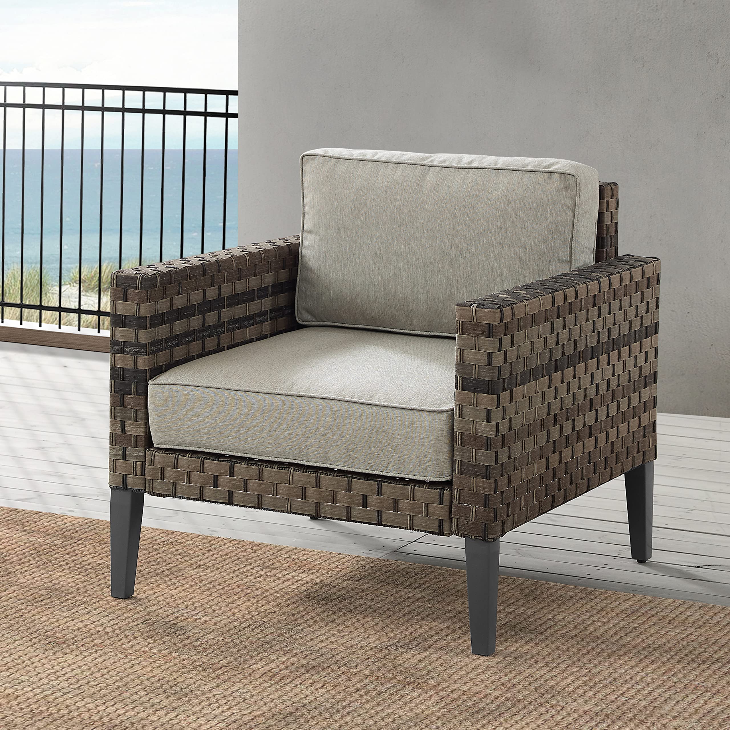 Outdoor Chair, Wicker Patio Chairs for Porch, Deck, Balcony, Backyard, Brown with Taupe Cushions