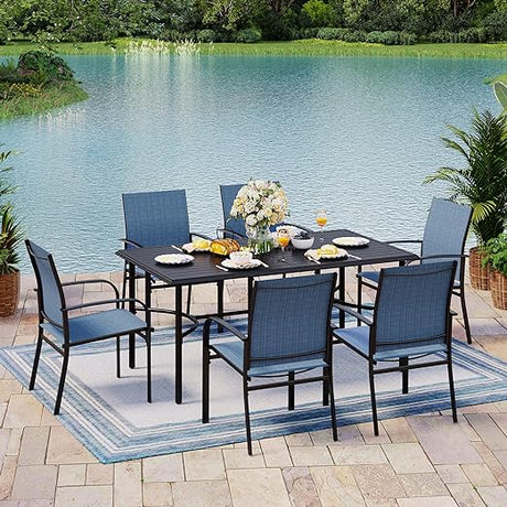 7-Piece Outdoor Dining Set 6 Blue Textilene Chairs