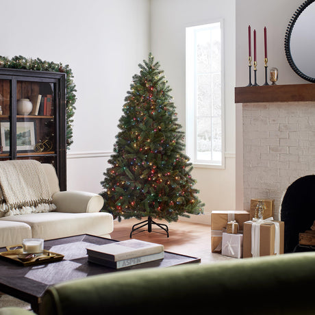 Pre-Lit 'Feel Real' Artificial Full Downswept Christmas Tree, Green, Douglas Fir