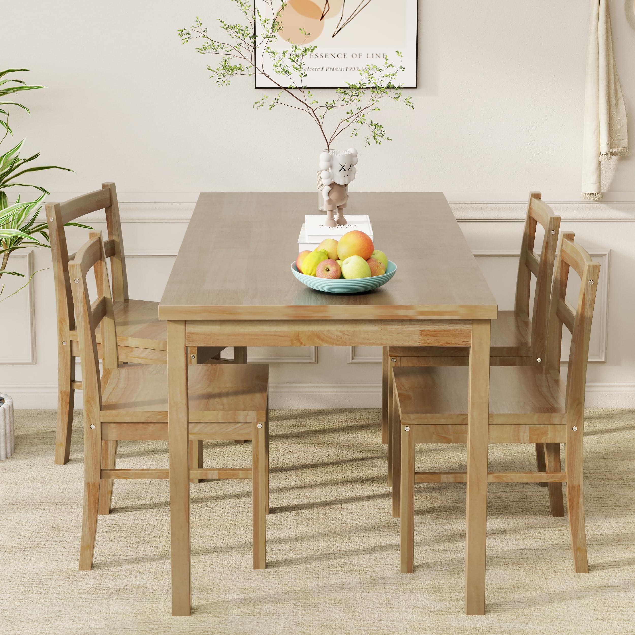 43.3" Solid Wood Dining Table Set for 4 with Chairs - Natural Finish