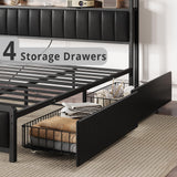 Queen Bed Frame with Storage Drawers Headboard & Footboard, Upholstered Platform