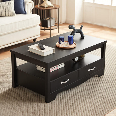 Farmhouse Coffee Table with Storage, Wood Coffee Table for Living Room