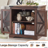 Farmhouse End Table, 24" Large Sofa Side Table with Charging Station, Mesh Barn Door