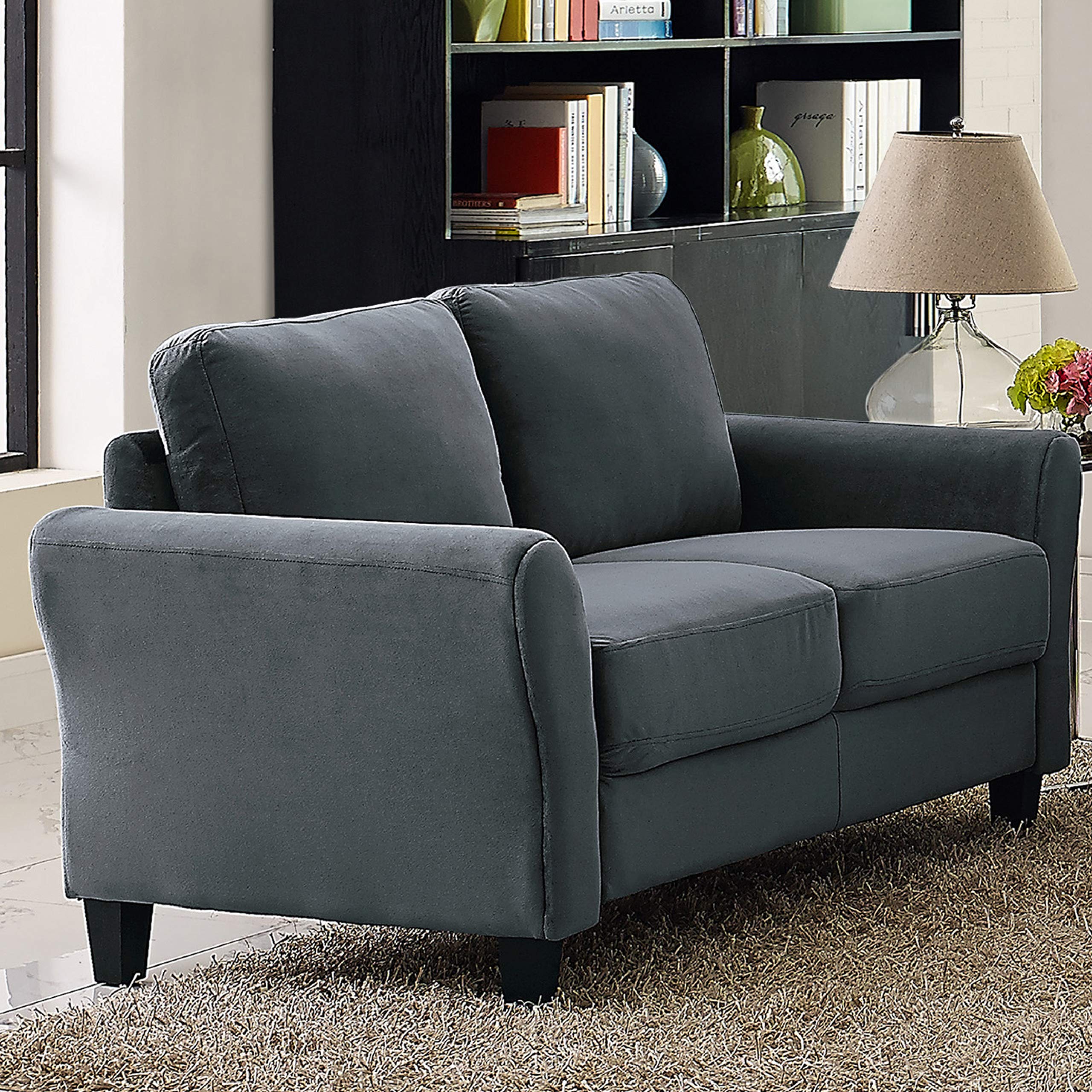 Watford Loveseat with Rolled Arms, Dark Grey