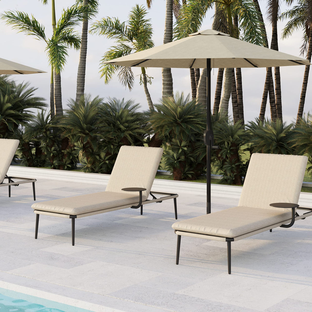 Beige Aluminum Chaise Lounge, Adjustable Patio Lounge Chair