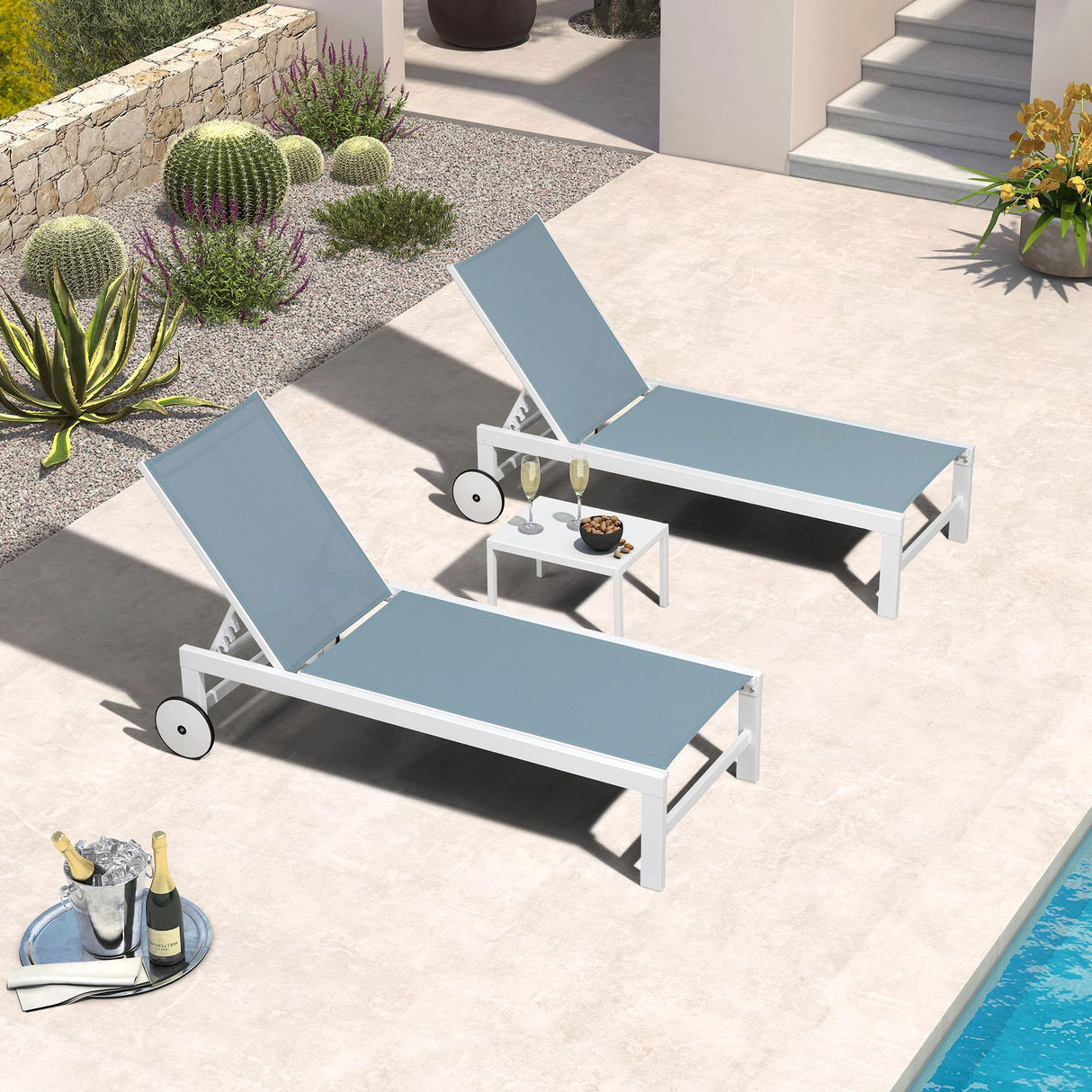 Outdoor Chaise Lounge Chairs Set of 2 White Aluminum Lounge Chair