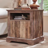 Fluted Nightstand with Charging Station, 22" Large Modern Side Table, Wood End Table