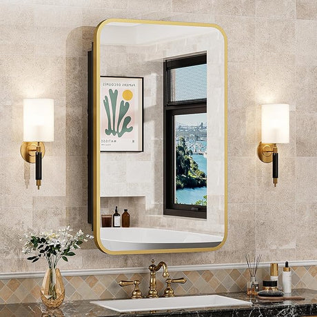 20x28 Inch Black Recessed Bathroom Medicine Cabinet with Mirror Metal Framed Farmhouse Surface Wall Mounted Mirrored Bathroom