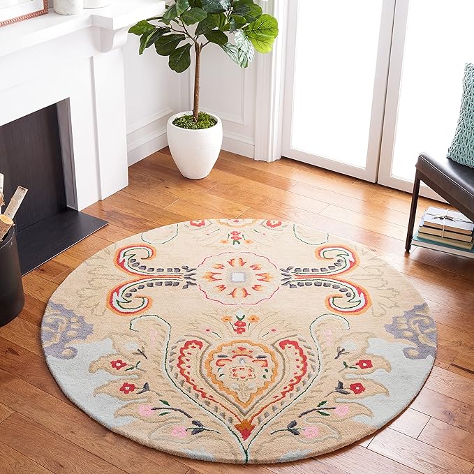 Bella Collection 4' x 6' Ivory/Blue BEL118A Handmade Boho Premium Wool Area Rug