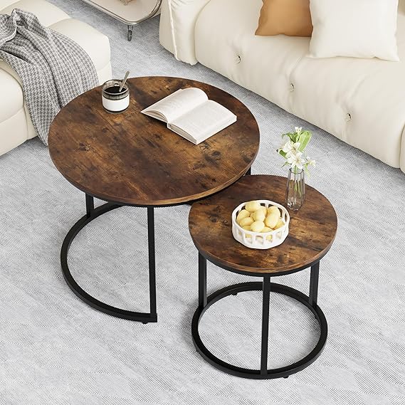 Round Nesting Coffee Table, 31.5" White Modern Accent