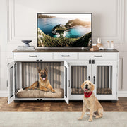71" Double Dog Crate Furniture with Storage Drawers