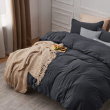 100% Jersey Knit Cotton Duvet Cover, Ultra Soft T-Shirt Cotton Comforter Cover King Size, Zipper Closure, 1 Duvet Cover 104x90 Inches and 2 Pillowcases (Dark Grey)