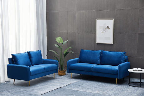 Velvet Sofa Modern Couch Tufted Loveseat with Metal Legs for Living Room, Bedroom, Office, Playroom - Space Blue