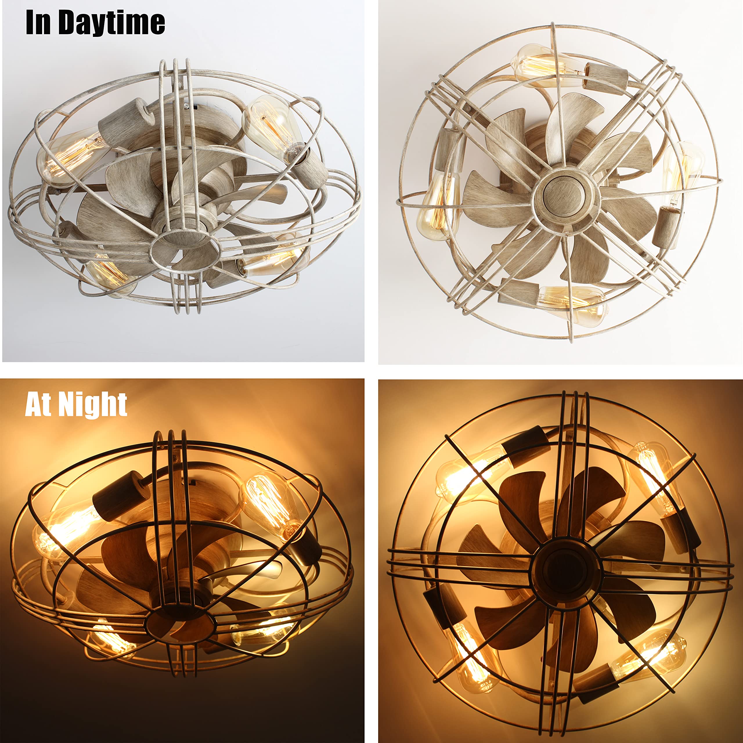 Caged Farmhouse Bladeless Ceiling Fan with Light and Remote