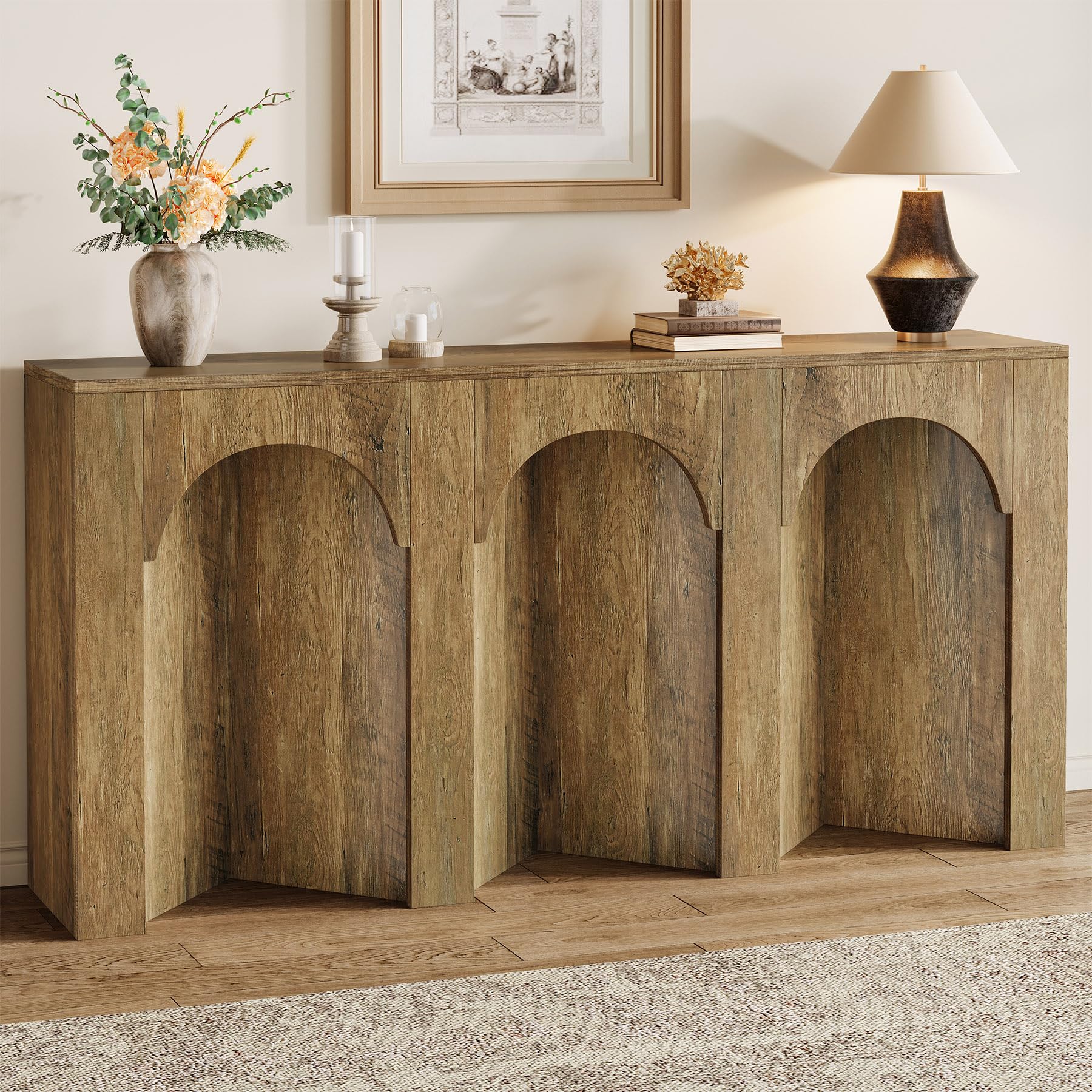 63-Inch Long Sofa Console Table, Farmhouse Narrow Entryway Table for Hallway