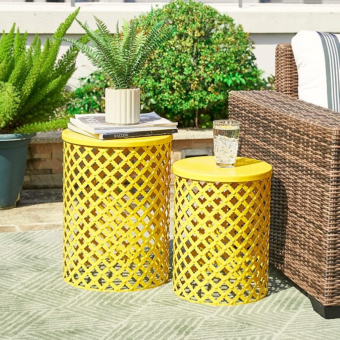 Outdoor Side Table Set of 2, Decorative Garden Stool for Indoor Outdoor Heavy Duty Metal