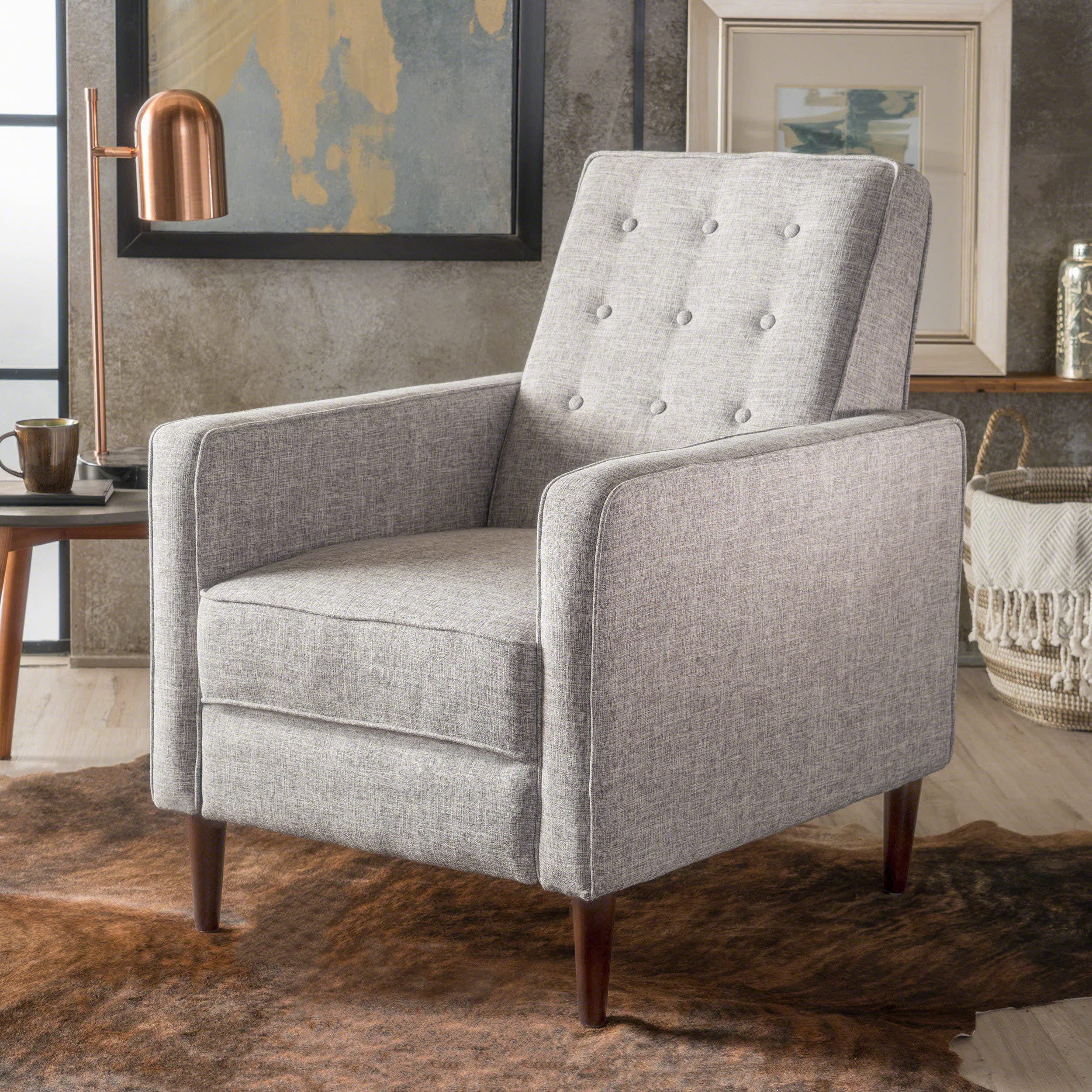 Knight Home Macedonia Mid Century Modern Tufted Back Fabric Recliner (Light Grey