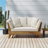 Patrick Outdoor Acacia Wood Expandable Daybed with Water Resistant Cushions, Teak