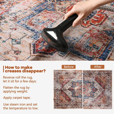 YJ.GWL Area Rug 4x6, Boho Vintage Washable Bedroom Rug, Soft Accent Rugs for Living Room Dining Room, Non-Slip Non-Shedding Low-Pile Entryway Rug Floor Carpet, Orange