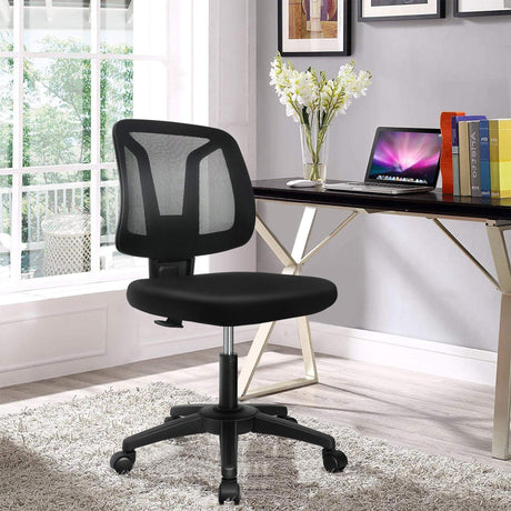 Armless Mesh Office Chair Ergonomic Swivel Black Small Computer Desk Chair No Arms