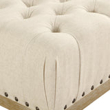 Abigail Bench with Tufted Top and Antique Bronze Nailheads, Linen Fabric