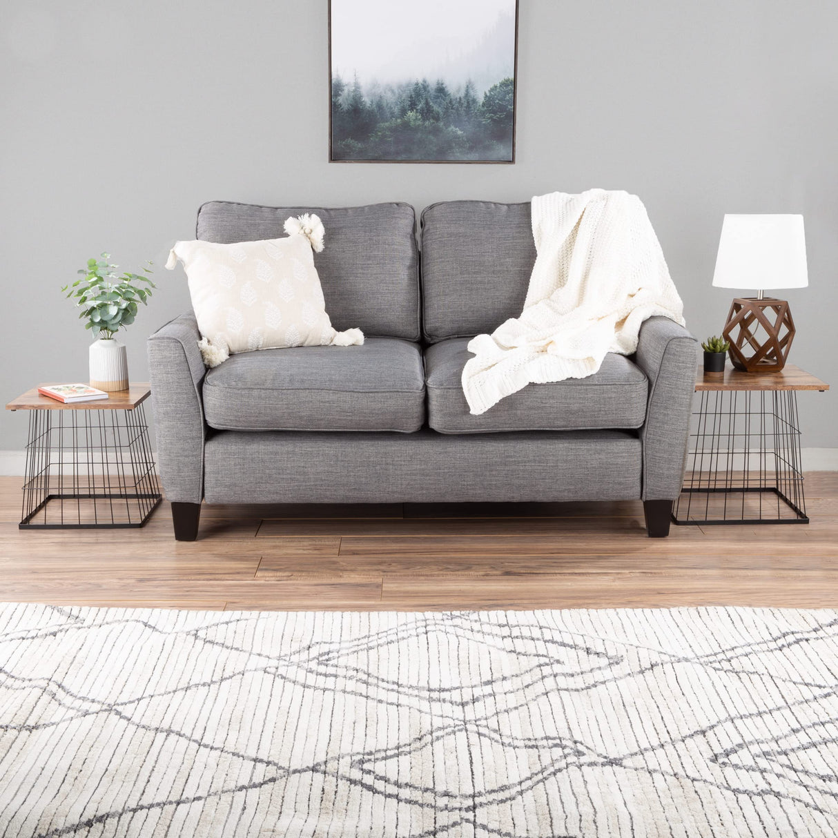 End Tables Set of 2 - Nesting Tables with Removable Wood Tops and Metal Basket Bases