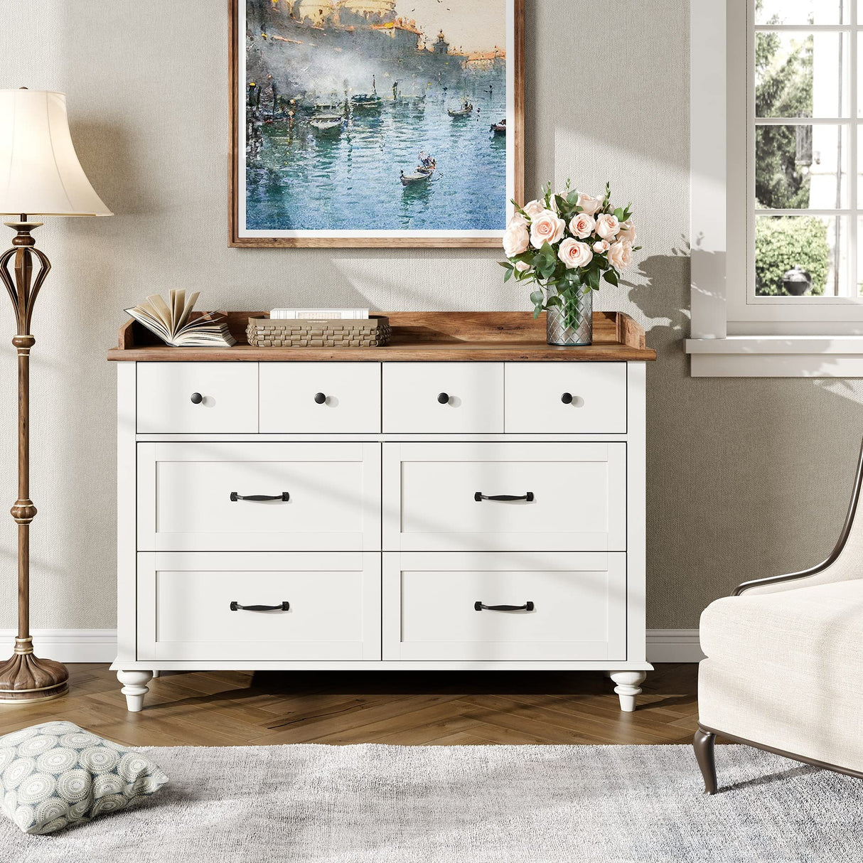 White Dresser for Bedroom with 6 Drawers, Kids Dresser TV Stand