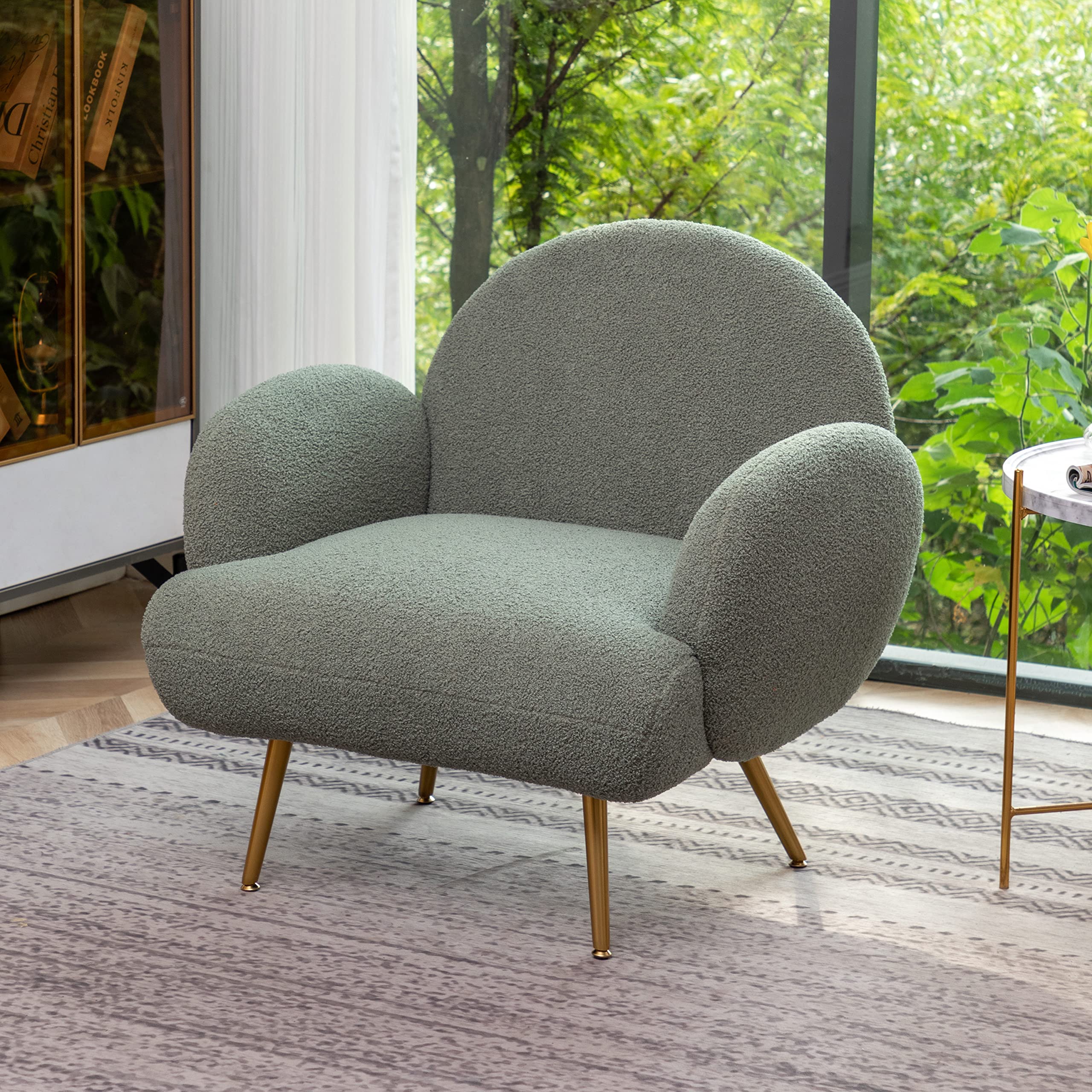 Accent Chair Green with Golden Metal Legs,Reading Chair for Bedroom Comfy