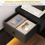 Queen Bed Frame with LED Lights and Charging Station