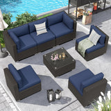 Outdoor Patio Furniture Set 7-Piece All-Weather Sectional Sofa Outside Couch