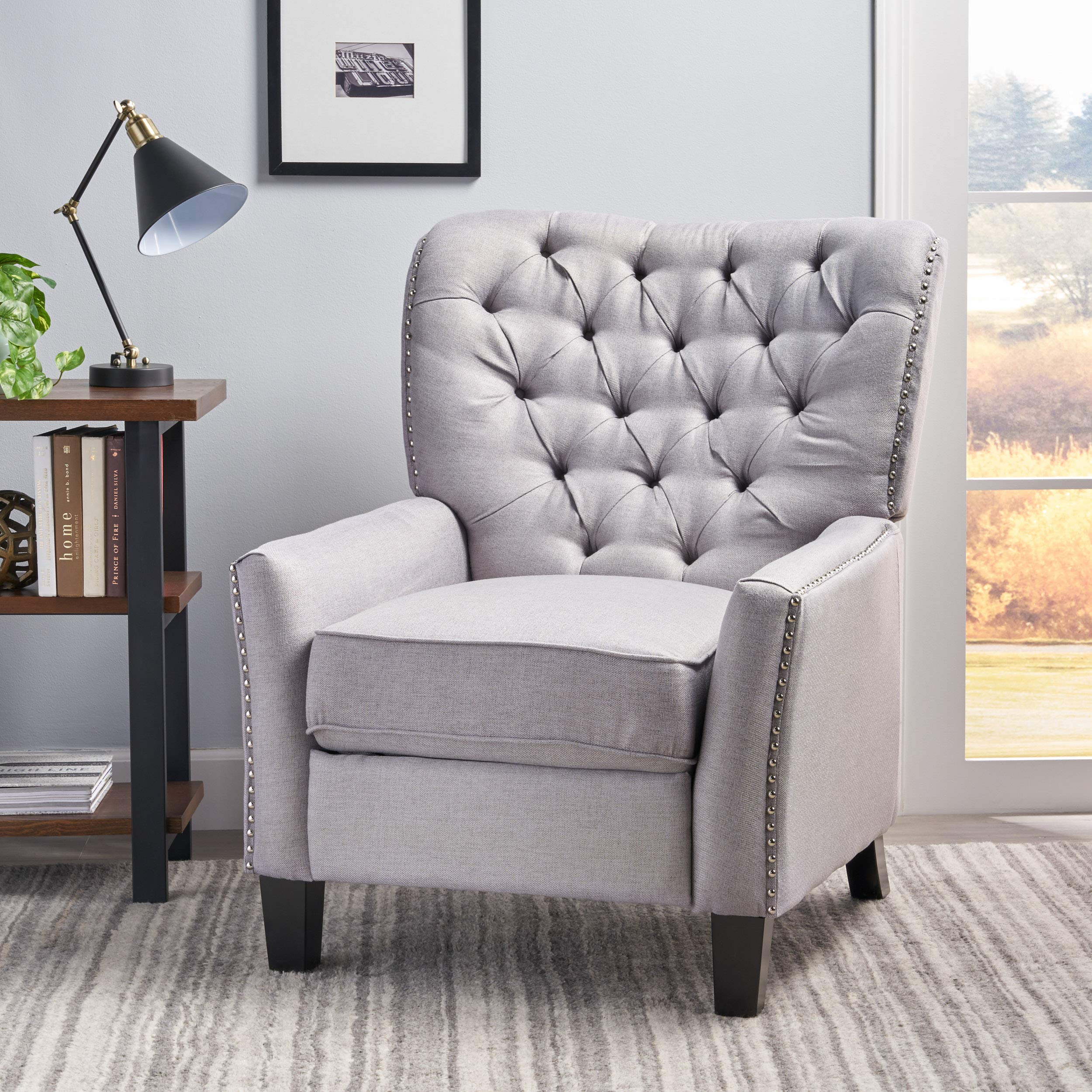 Cerelia Tufted Fabric Recliner, Light Grey / Dark Brown