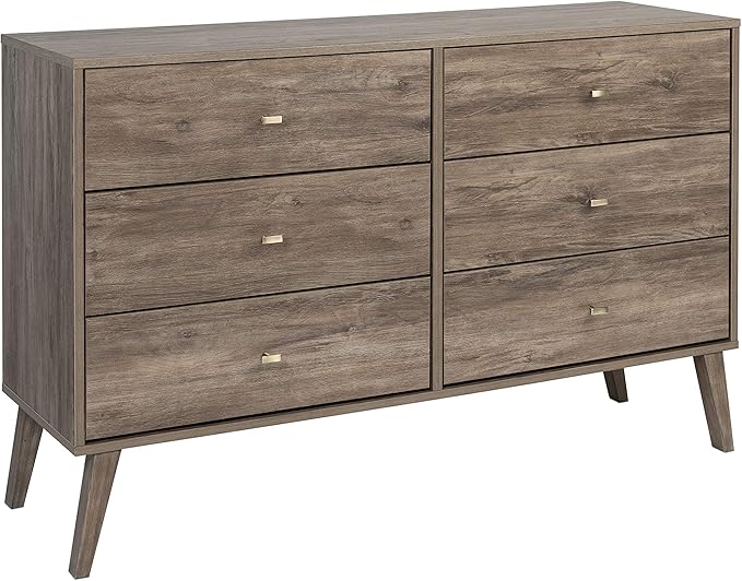 Milo Mid-Century 6 Drawer Dresser For Bedroom, 16" D x 52.50" W x 33" H, Cherry