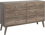 Milo Mid-Century 6 Drawer Dresser For Bedroom, 16" D x 52.50" W x 33" H, Cherry