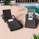 Outdoor Wicker Chaise Lounge Set of 2, Patio Rattan Furniture Reclining Chair Set