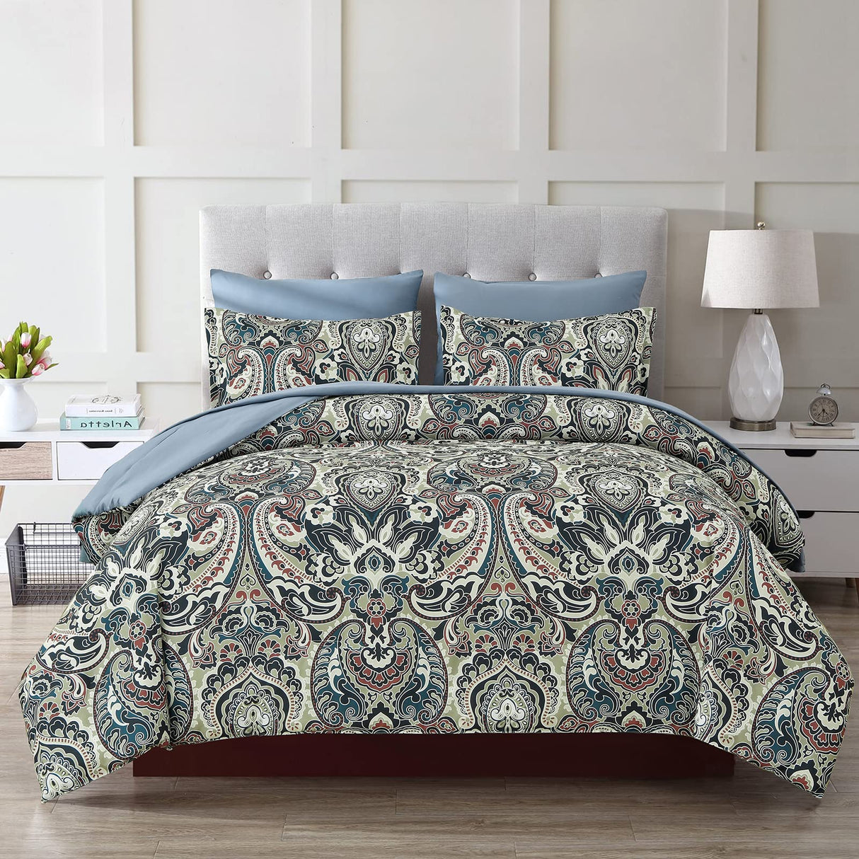 Boho Comforter Set King, 7 Pieces Bed in a Bag Comforter Boho Paisley Pattern Bedding