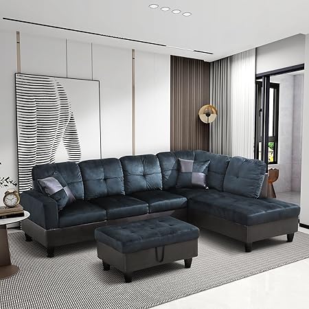 103 Inch Modern L Shaped Sectional Sofa Set with Storage Ottoman