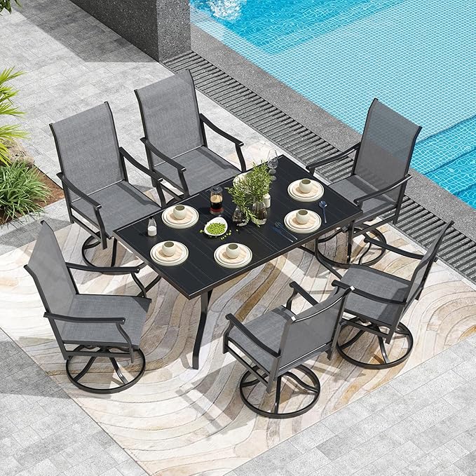 Outdoor Dining Set for 6, 7-Piece Patio Table and Chairs Set, 6 x Swivel Patio Dining Chairs