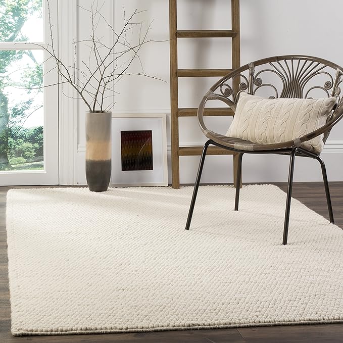 Natura Collection Area Rug - 9' x 12', Beige, Handmade Wool, Ideal for High Traffic Areas