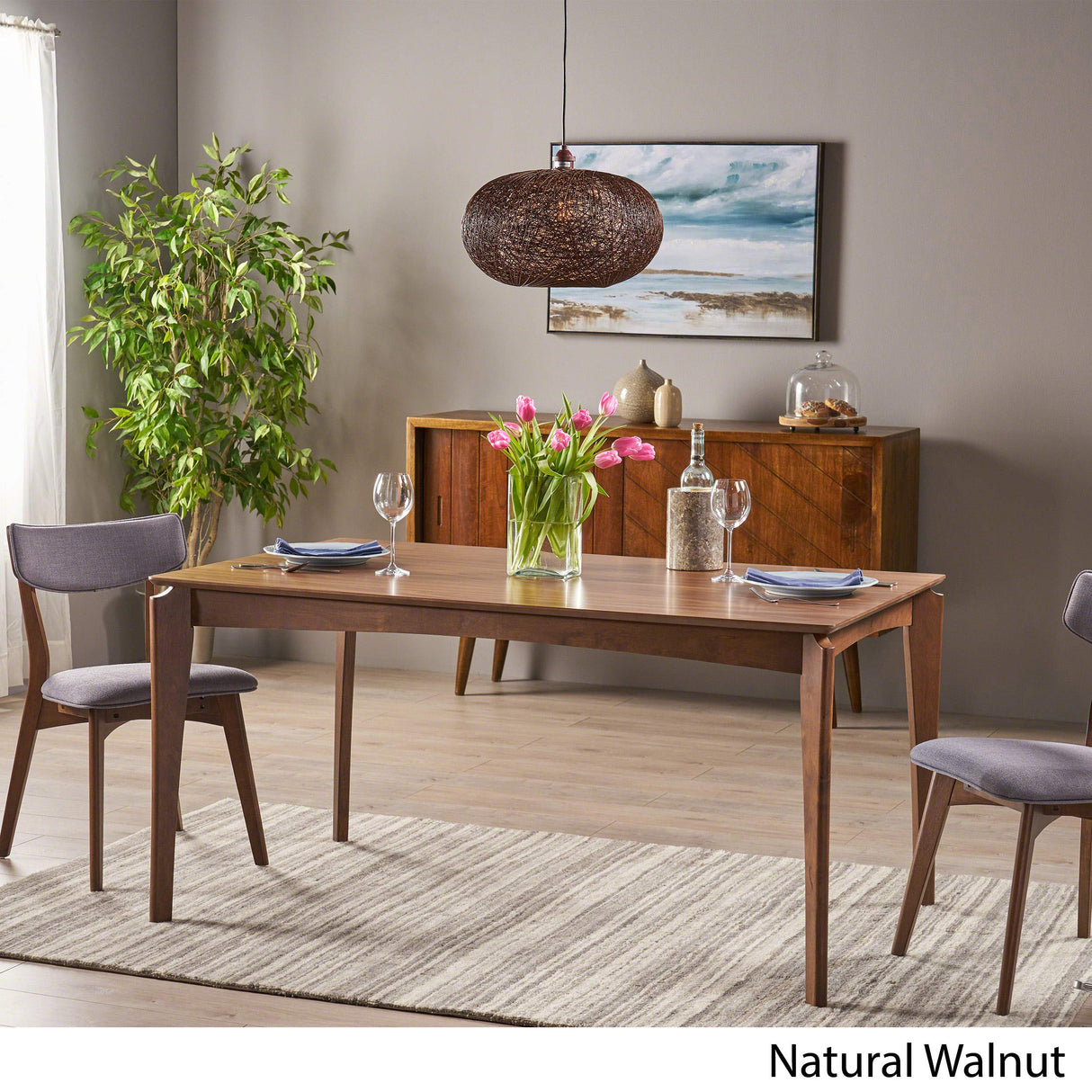 Noble House Wren Rubberwood Dining Table in Natural Walnut