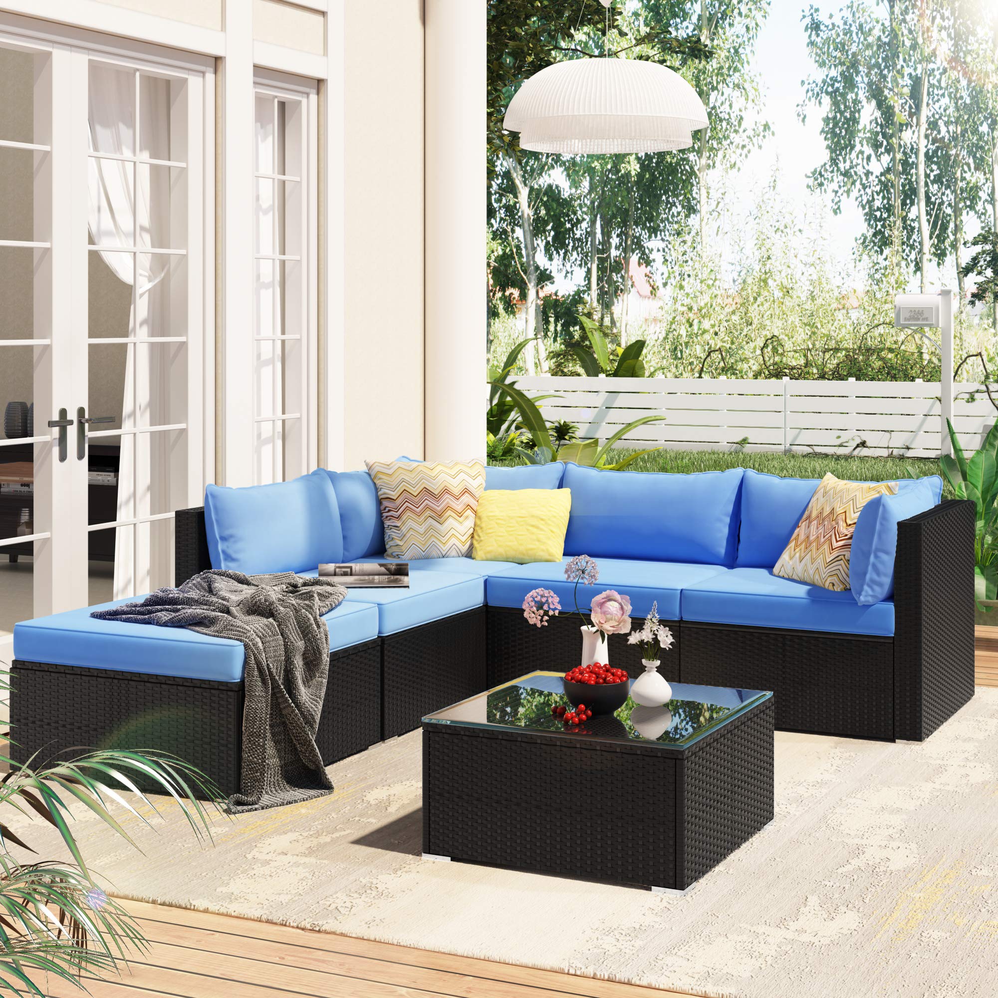 6 Pieces Patio Furniture Set Corner Sofa Set with Thick Removable Cushions