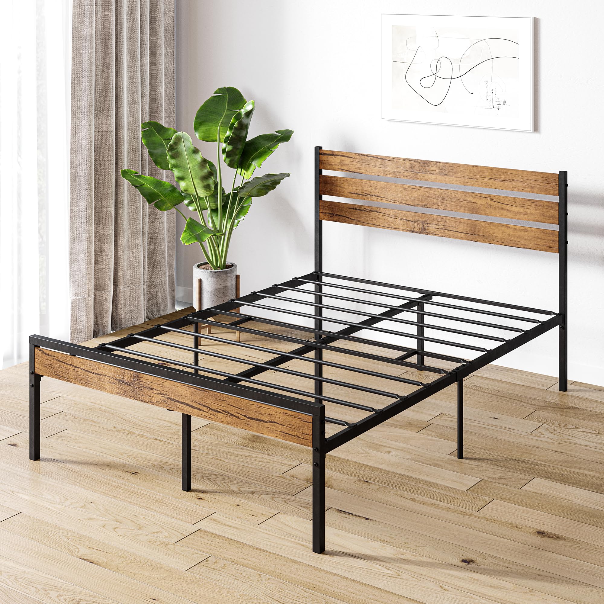 Full Size Bed Frame Platform with Headboard and Footboard