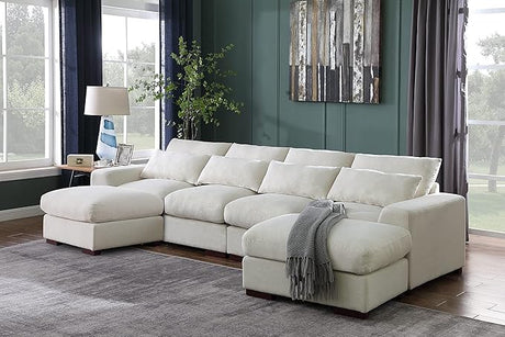 Velvet Reversible Sectional Sofa with Ottoman and Tufted Back,Rearrangeable Seat