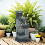 33.5" Tall Outdoor Water Fountain, 4-Tier Floor Standing Resin Cascading Bowls Waterfall