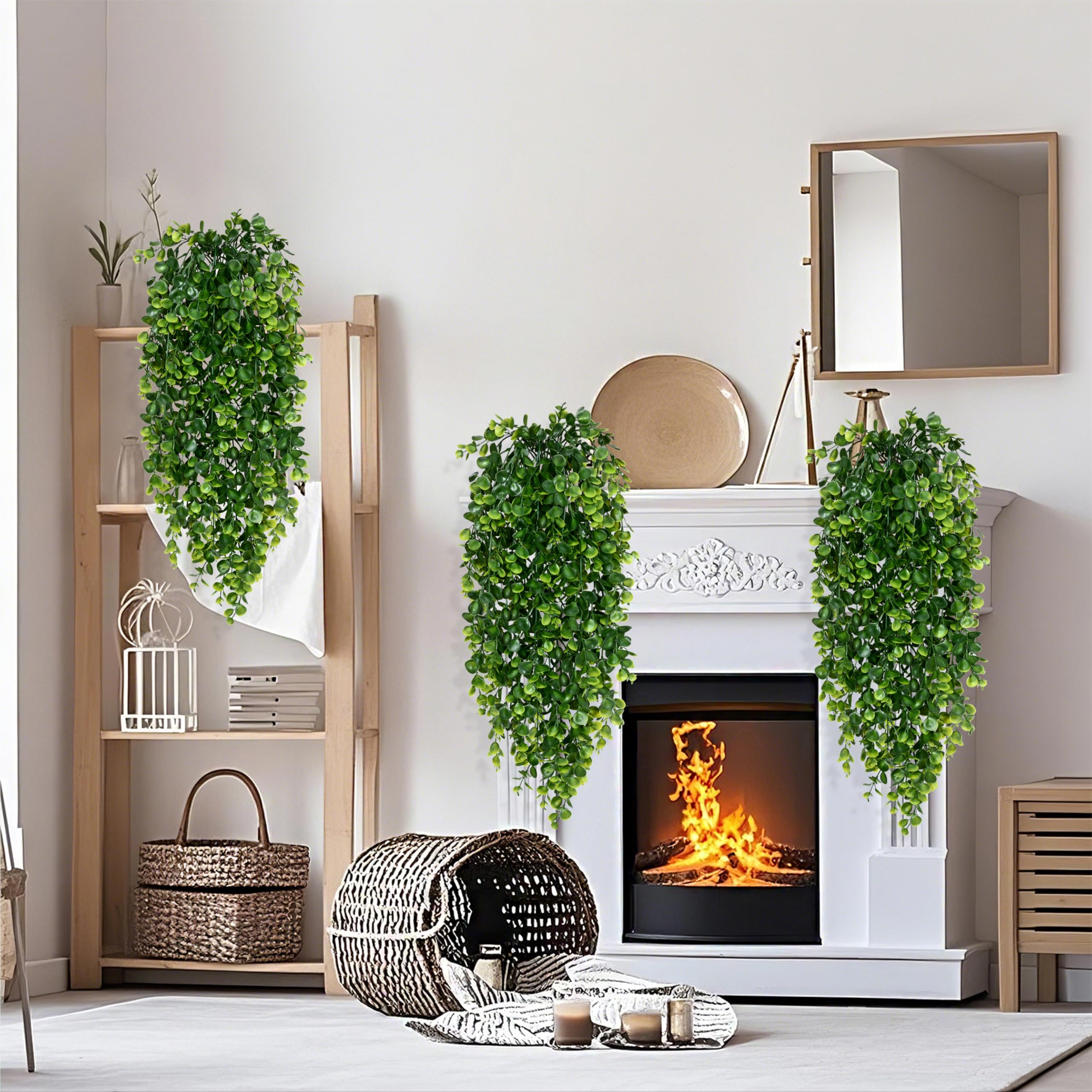4Pcs Fake Hanging Plants 2.7ft Artificial Plants UV Resistant Plastic Hanging Plants