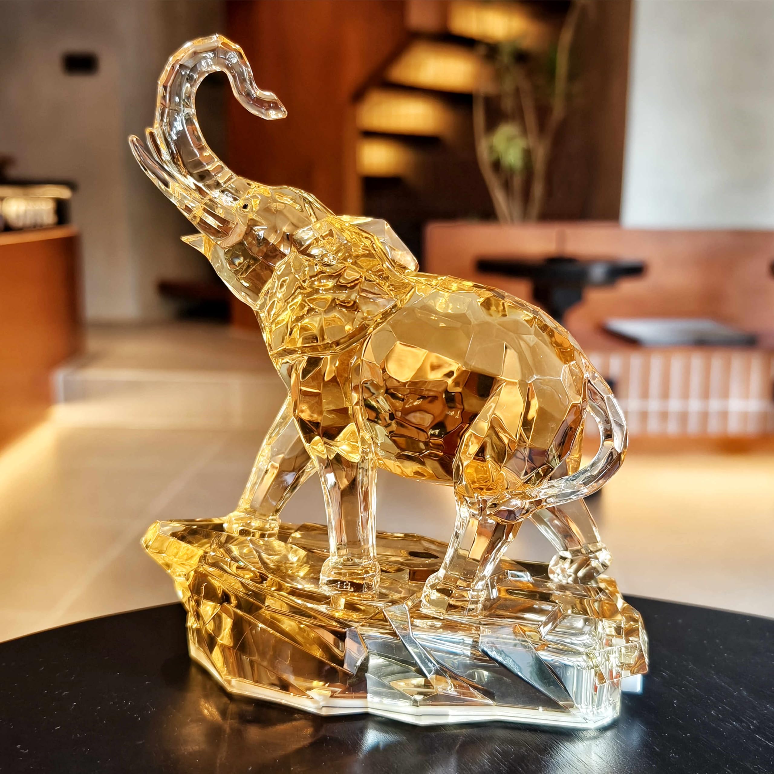 Amber Acrylic Elephant Figurine Luck Elephant Auspictious Feng Shui Elephant